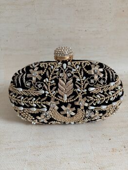 Black Handcrafted Pearl Clutch Bag, 9 of 12
