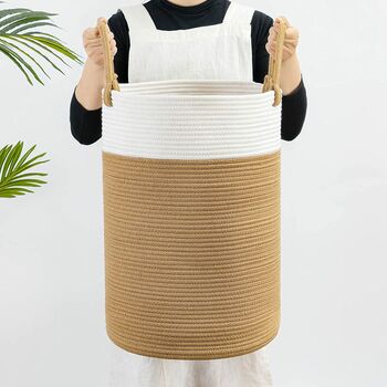 Tall Slim Cotton Rope Laundry Basket Nursery Storage, 3 of 8