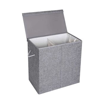 142 L Grey Fabric Double Clothes Laundry Hamper Basket, 5 of 8