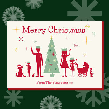 Personalised Retro Style Family Christmas Card Pack Of Ten, 4 of 5