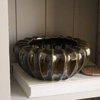 Dark Green Ribbed Decorative Bowl, 4 of 4