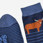 Men's Bamboo Socks Navy Blue Stripe Highland Cow, thumbnail 4 of 5