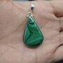 Malachite Silver Pendant: Green Teardrop Gemstone, thumbnail 1 of 4