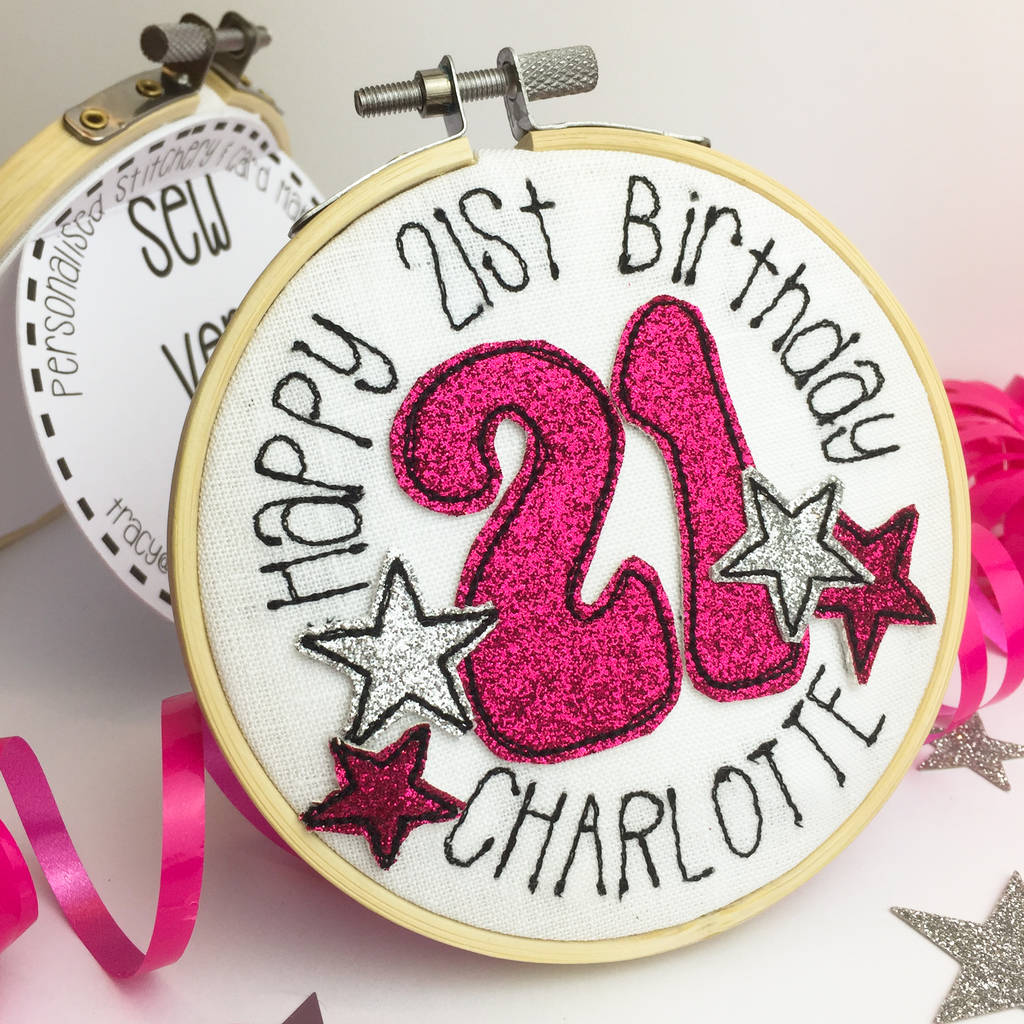 Personalised 21st Birthday Embroidered Hoop Card, 1 of 6