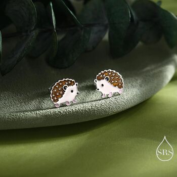 Sterling Silver Enamel Hedgehog Stud Earrings, 2 of 11