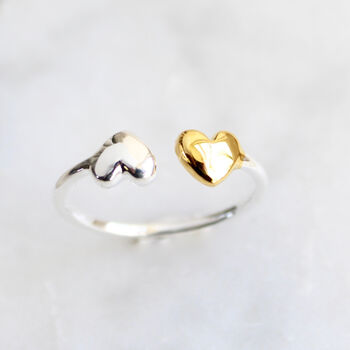 Adjustable Double Heart Ring In Silver Gold Vermeil, 3 of 4