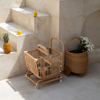 Rattan Toy Shopping Trolley – Pretend Play Cart, 5 of 6