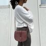 Womens Leather Crossbody Saddle Bag Loop Closure Handmade Wedding Anniversary Gift, thumbnail 1 of 12