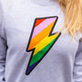 Grey Embroidered Rainbow Lightning Bolt Sweatshirt, thumbnail 4 of 4