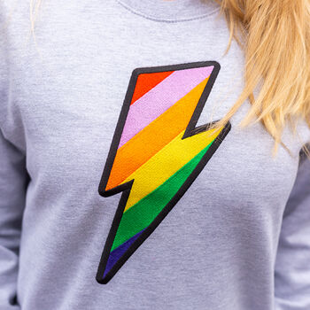 Grey Embroidered Rainbow Lightning Bolt Sweatshirt, 4 of 4