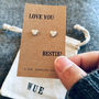 Best Friend Gift. Silver Bestie Earrings, thumbnail 2 of 5