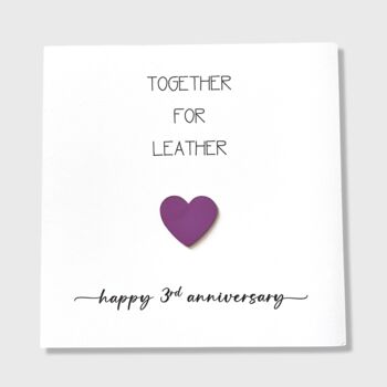 Together For Leather 3rd Anniversary Card Leather Heart, 2 of 8