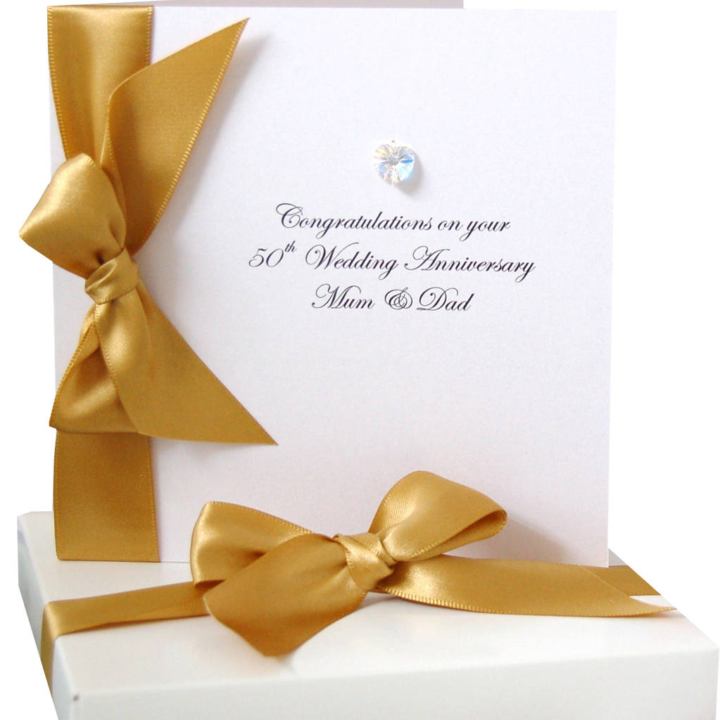 bedazzled personalised golden wedding anniversary card by made with