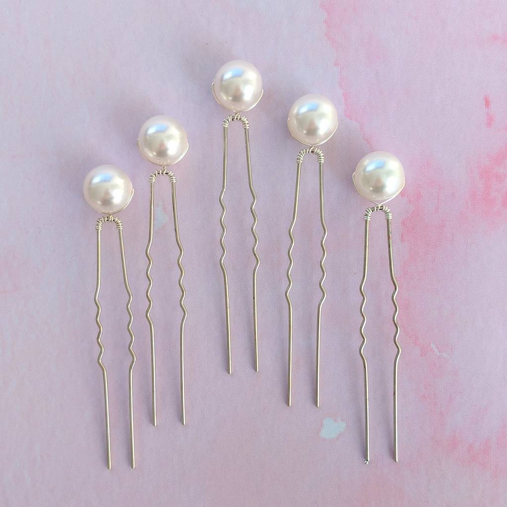 set of five big pearl bridal hair pins by melissa morgan designs ...
