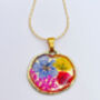 Pressed Flowers Round Pendant Necklace Small Hand Made, thumbnail 2 of 12