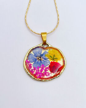 Pressed Flowers Round Pendant Necklace Small Hand Made, 2 of 12