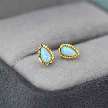 Sterling Silver Blue Opal Droplet Stud Earrings, 5 of 12