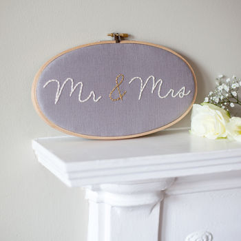 Mr And Mrs Wedding Embroidery Hoop Sign, 2 of 5