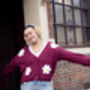 Burgundy Crochet Bobble Applique Relaxed Daisy Cardigan, thumbnail 4 of 6