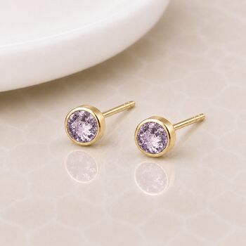 Gold Plated Sterling Silver June Lilac Alexandrite Birthstone Stud Earrings, 2 of 5