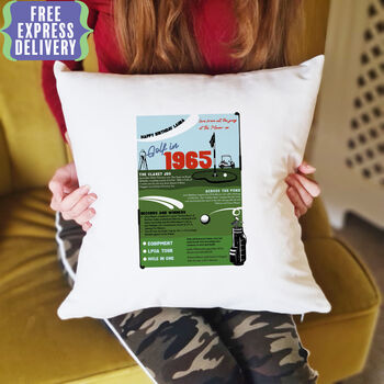 Birthday Gift For Golfer Personalised Birth Year Cushion, 5 of 6