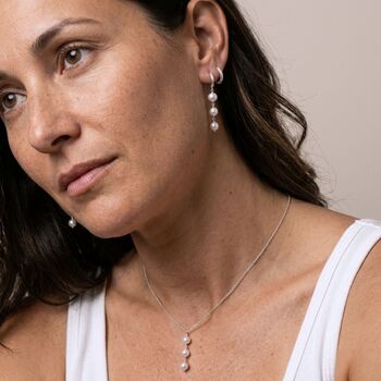 Trio Drop Pearl Necklace In Silver Or Gold Plated, 4 of 6
