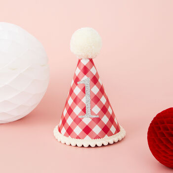 Red Gingham Any Age Birthday Party Hat, 5 of 5