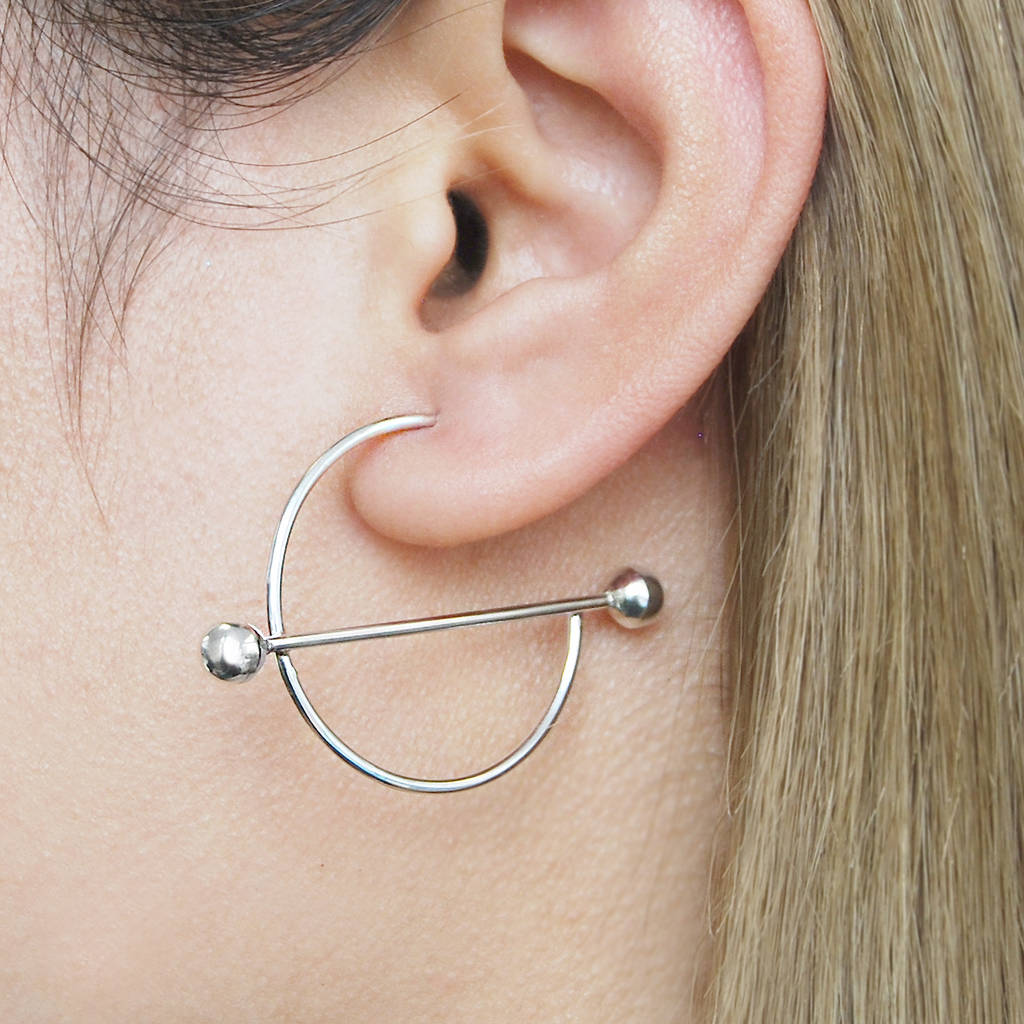 Double Ball Bar Statement Hoop Stud Earrings By Otis Jaxon Silver Double Ball Bar Statement Hoop Stud Earrings