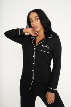Personalised Super Soft Black Long Jersey Pyjamas, 6 of 7