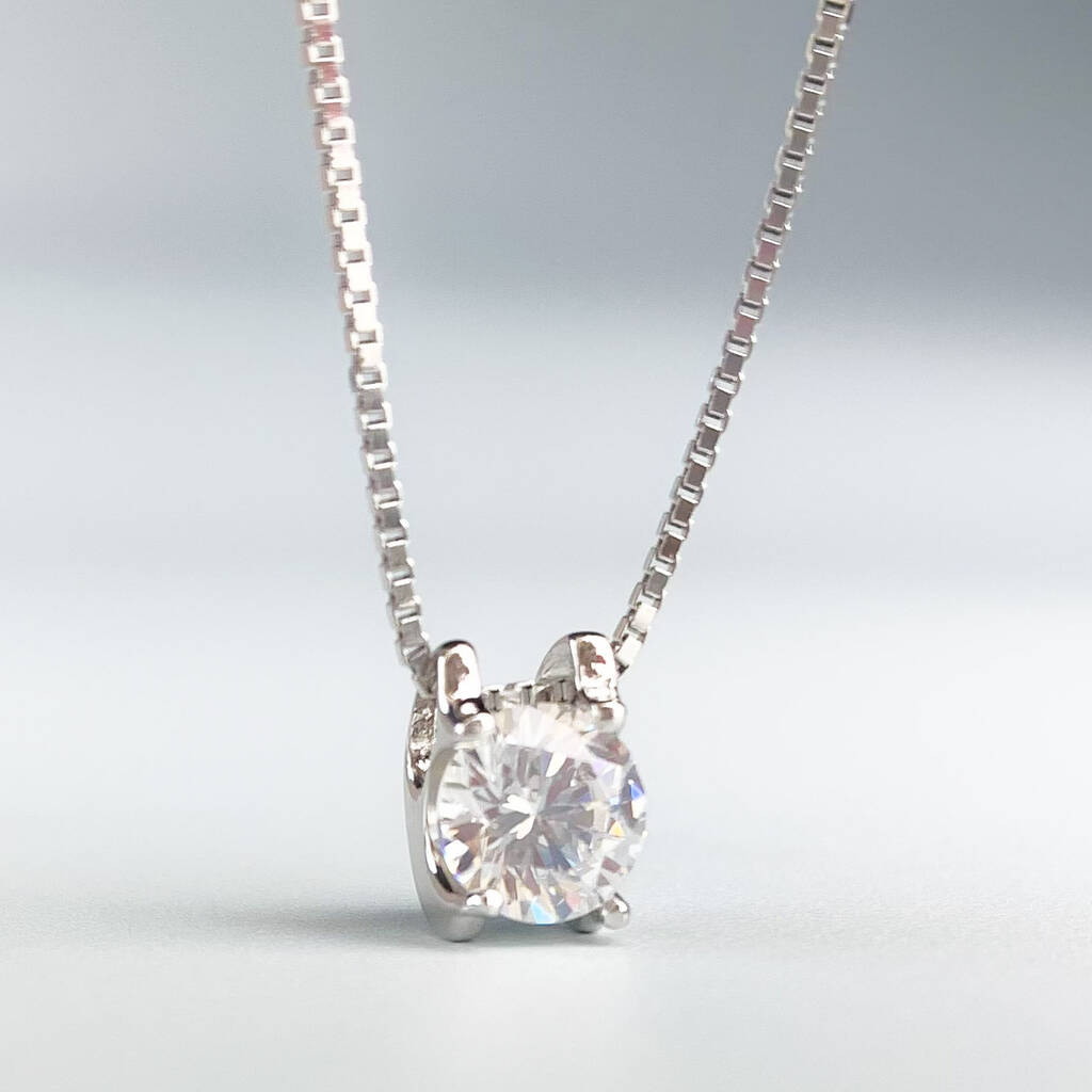 Sterling Silver White Crystal Pendant Necklace, 1 of 5