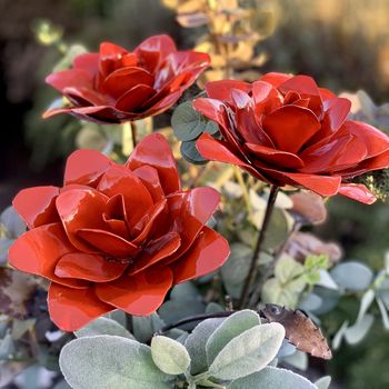 Set Three Red Rose Recycled Metal Flowers Artredrose, 9 of 9