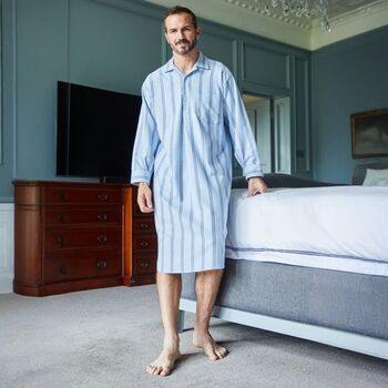 Men's 'Brighton Blue' Stripe Brushed Cotton Nightshirt, 3 of 4