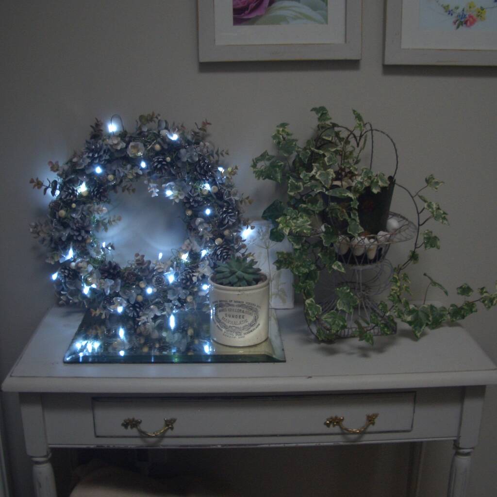 Indoor Pre Lit Christmas Frosted Wreath With Berries By Pippa Designs