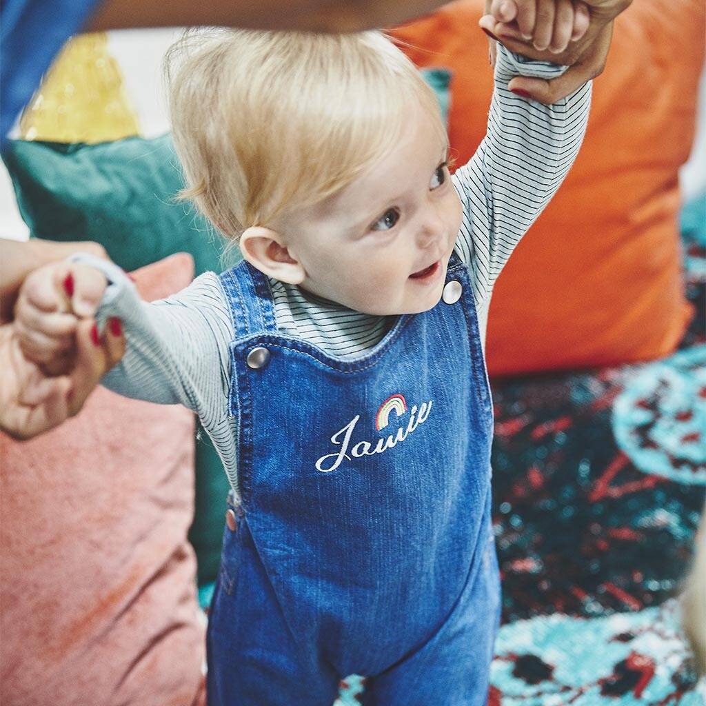 Personalised Baby Embroidered Denim Dungarees, 1 of 12