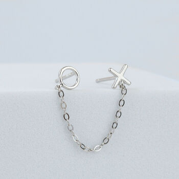 Sterling Silver X And O Double Piercing Earring, 2 of 6