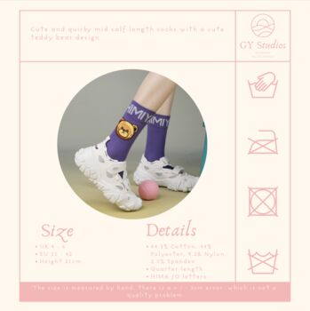 Purple Bear Mid Length Cotton Socks, 4 of 5