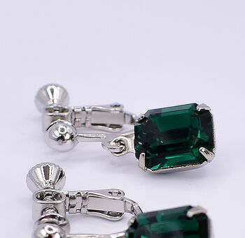 Emerald Green May Birthstone Clip On Earrings, 3 of 5