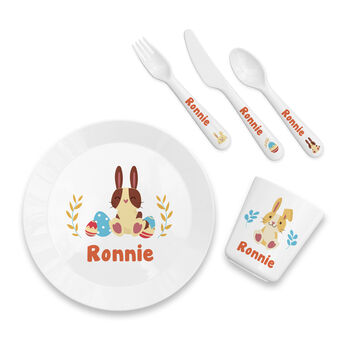 Personalised Kids Spring Bunny Dinner Set, 6 of 6