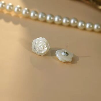 Zendaya Roses White Ivory Pearl Flower Gift Earrings, 2 of 7