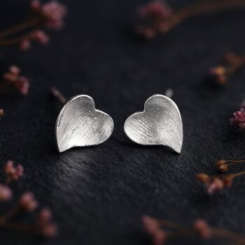 Sterling Silver Textured Heart Stud Earrings, 3 of 6