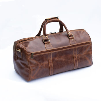 Oiled Leather Travel Duffle Bag Holdall Brown, 5 of 8