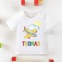 Personalised Colourful Airplane Print Baby T Shirt, thumbnail 1 of 2