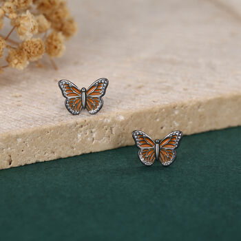 Sterling Silver Monarch Butterfly Stud Earrings, 3 of 11