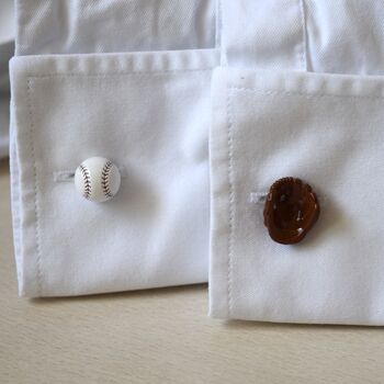 Baseball And Glove Cufflinks | 316 L Stainless Steel Sports Gift For Men, 2 of 7