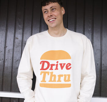 Drive Thru Men’s Slogan Sweatshirt With Burger Graphic, 2 of 4