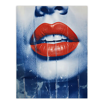 Lipstick Love Modern Blue Red Bedroom Wall Art Print, 6 of 6