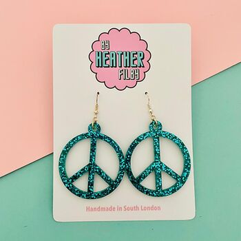 Peace Symbol Glitter Earrings *More Colours Available*, 2 of 2