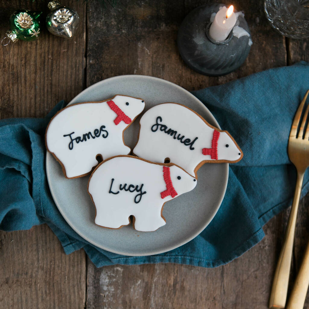 Six Personalised Polar Bear Biscuits By Honeywell Bakes
