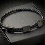Men's Black Adjustable Leather Bracelet 'Triple', thumbnail 1 of 6