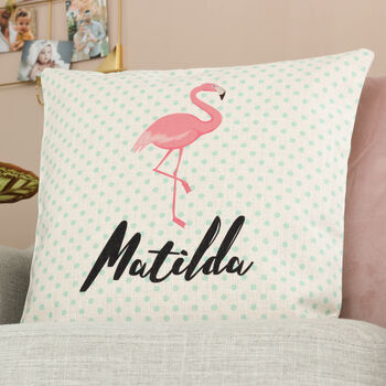 Personalised Flamingo Cushion Gift For Her Girls Room, 2 of 2